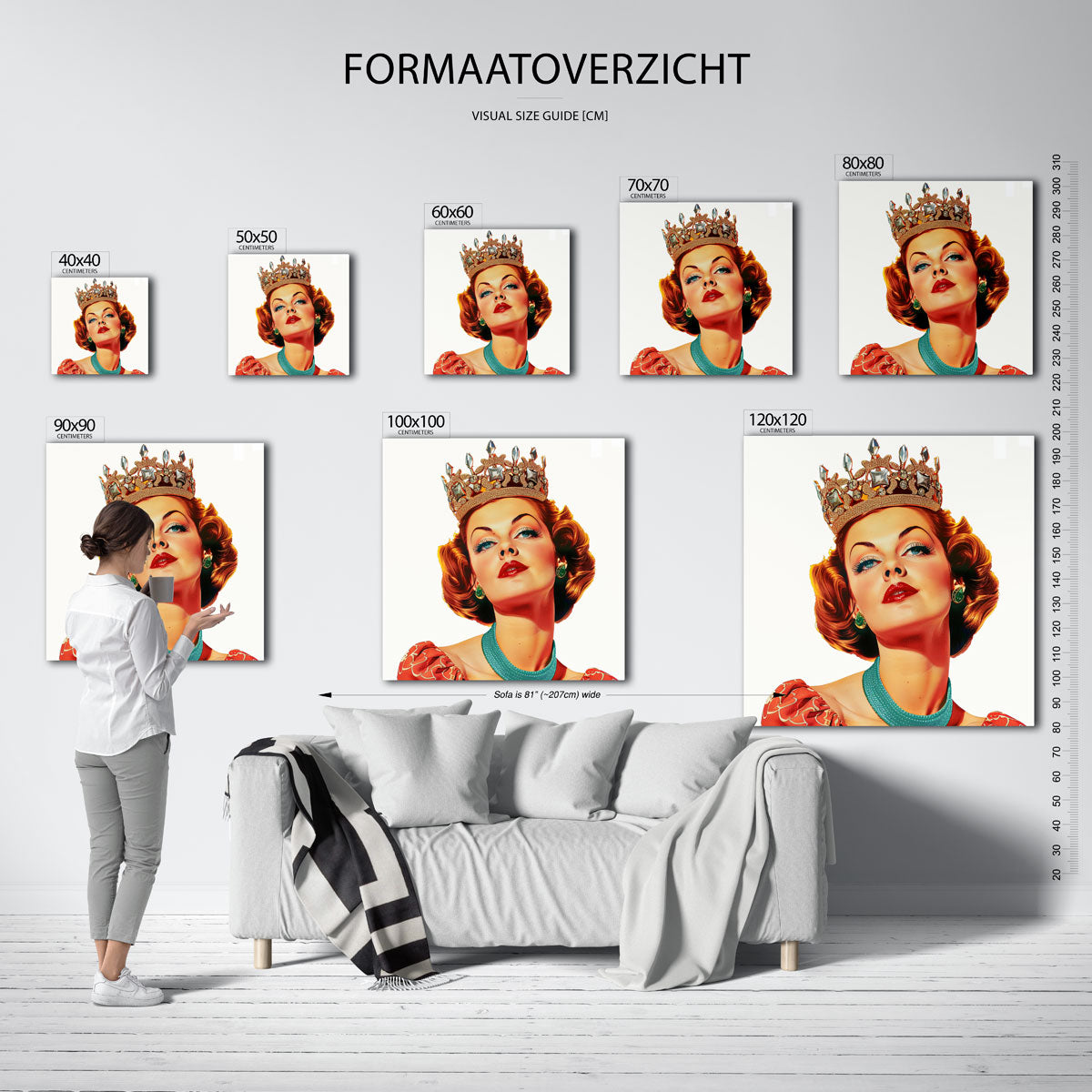 Vrouw met kroon – kleurrijke vierkante muurposter in Pop Art stijl