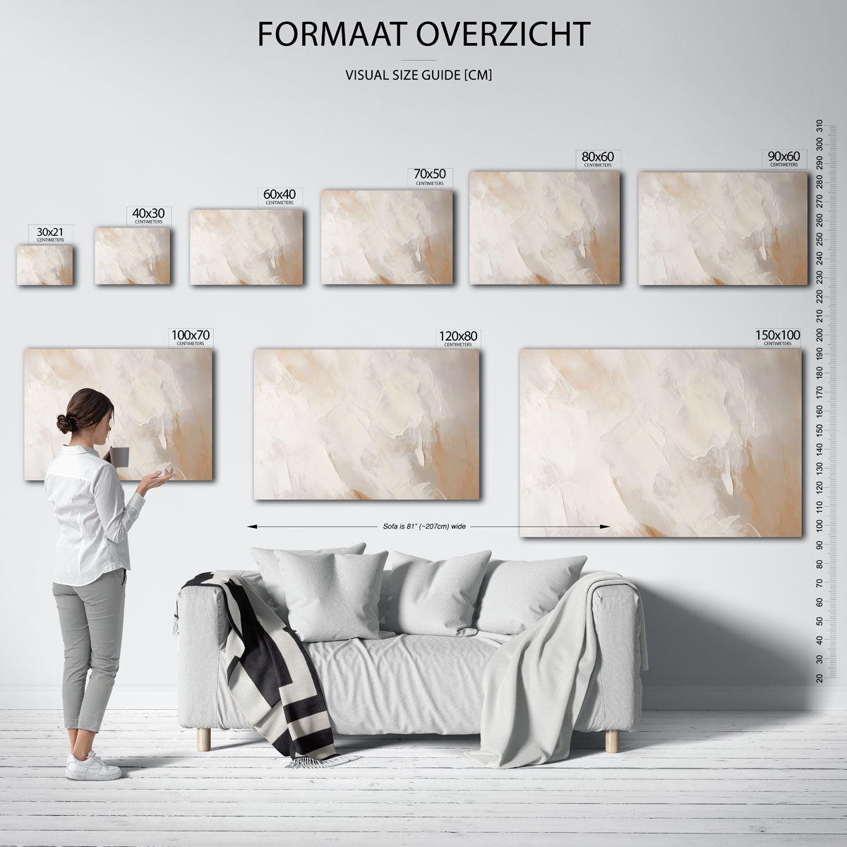 Abstracte beige en witte – liggende muurposter met kleurrijke abstracte vormen