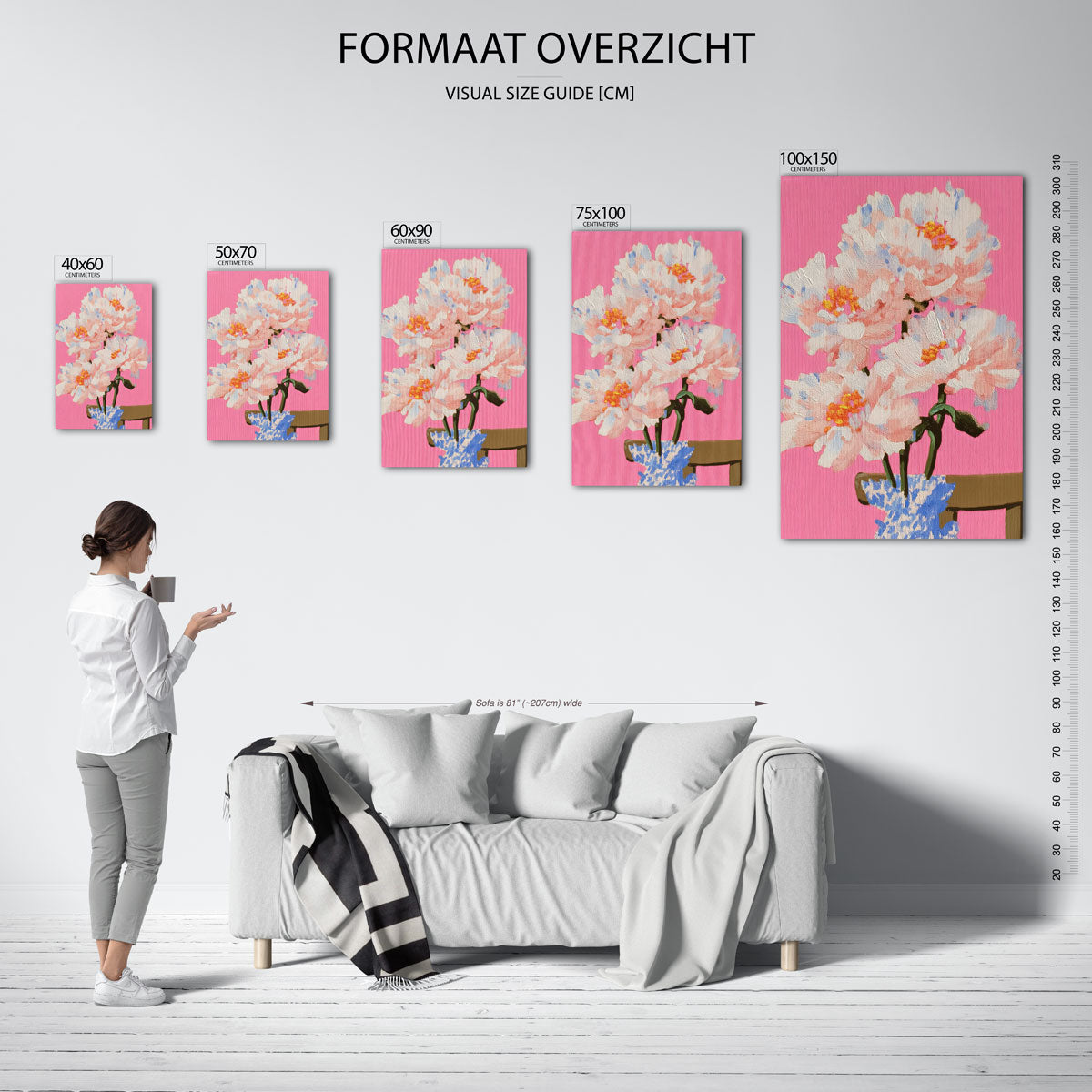 Bloemen op roze achtergrond – Roze – moderne staande wandkunst