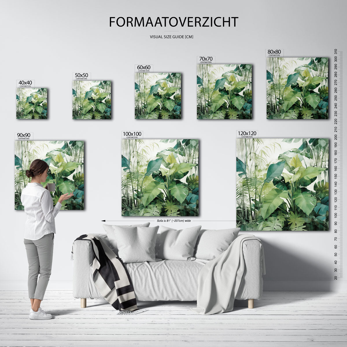 Tropische bladeren – vierkante jungle wanddecoratie van WallArtistic