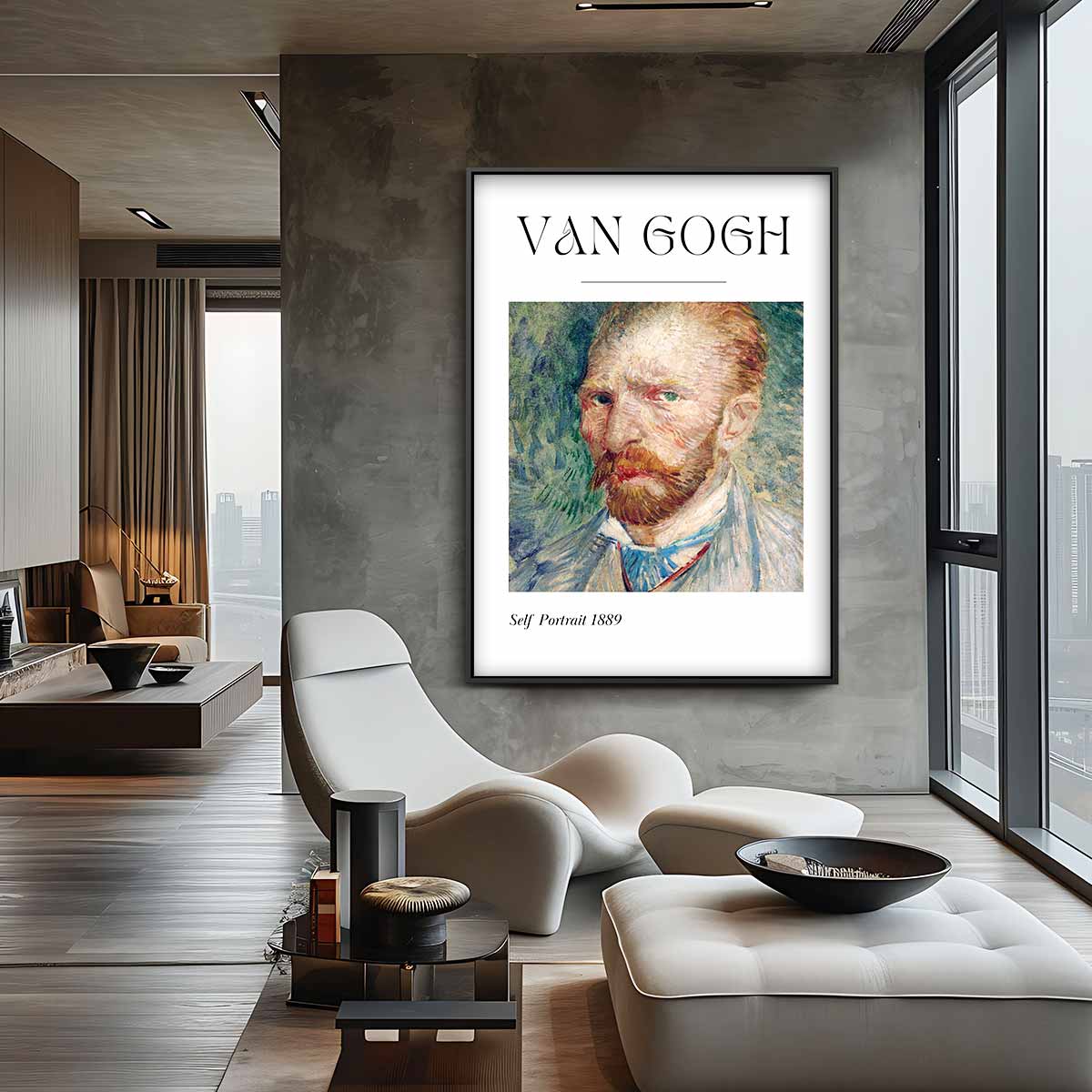 Van Gogh's Zelfportret 1889 – kunstwerk met zwarte baklijst