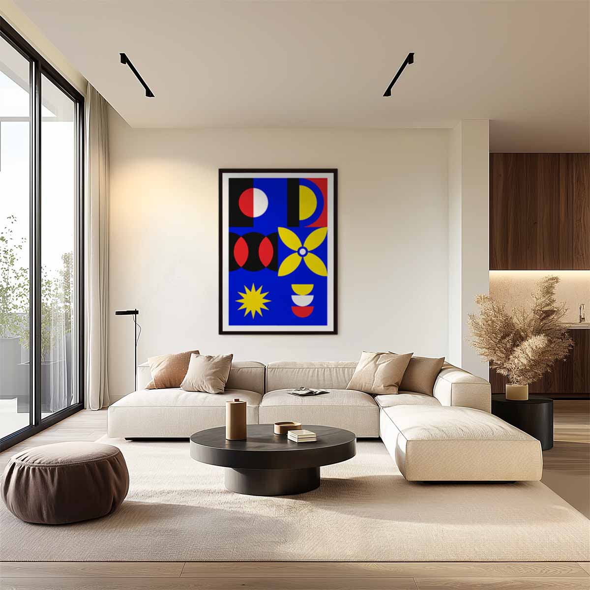 Kleurrijke Geometrische Compositie – staand kunstwerk voor modern interieur