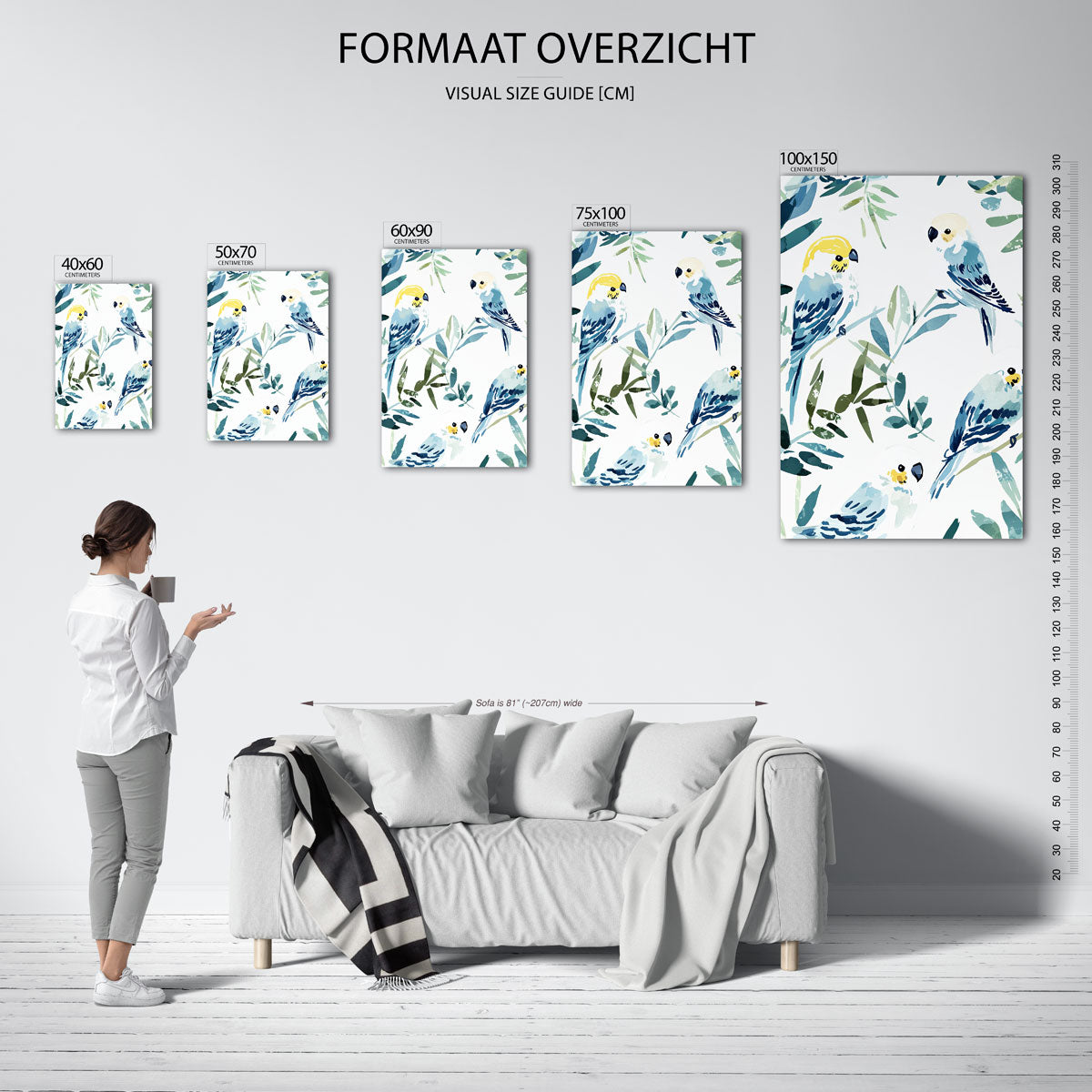 Vogels en bladeren – staand wanddecoratie kunstwerk