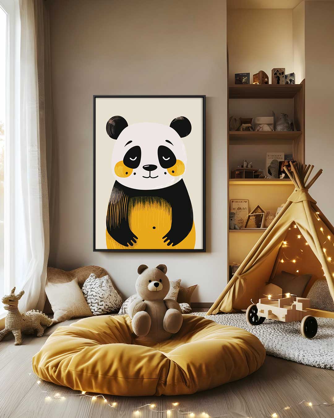 Vrolijke Panda Print – modern portret kunstwerk van WallArtistic