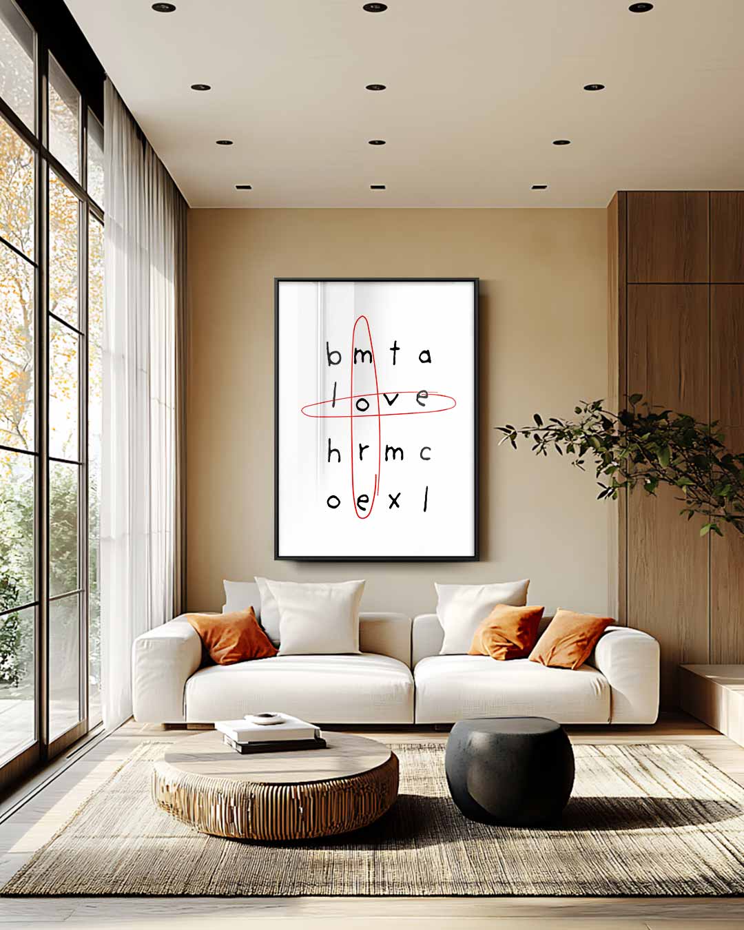 Woordenzoeker Liefde – staand kunstwerk voor modern interieur