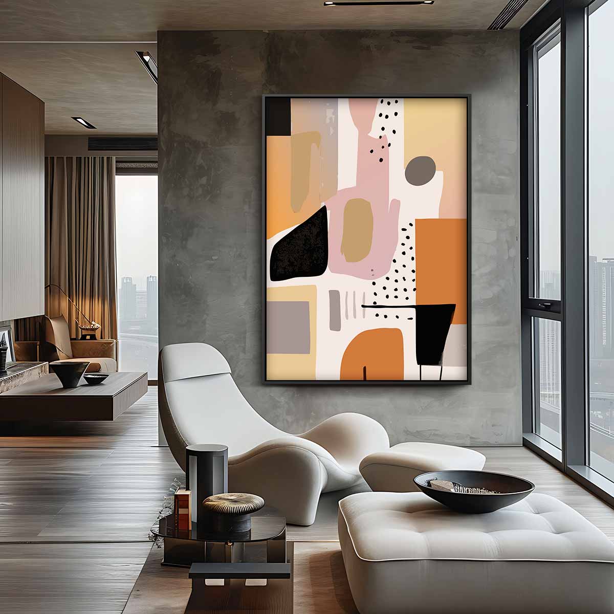 Abstracte Bruine Harmonie – canvas wanddecoratie in portret formaat