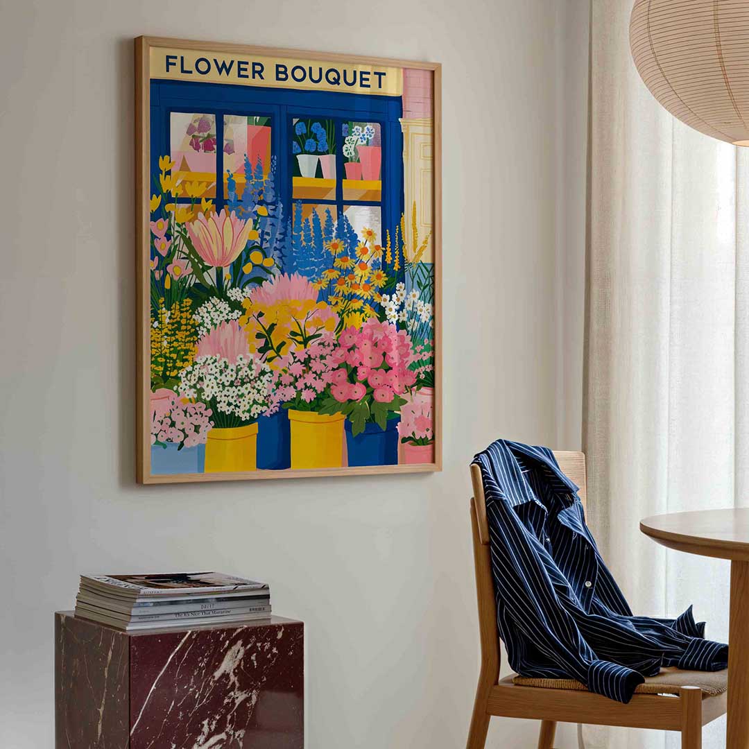 Bloemenwinkel – kleurrijke illustratie poster in staand formaat