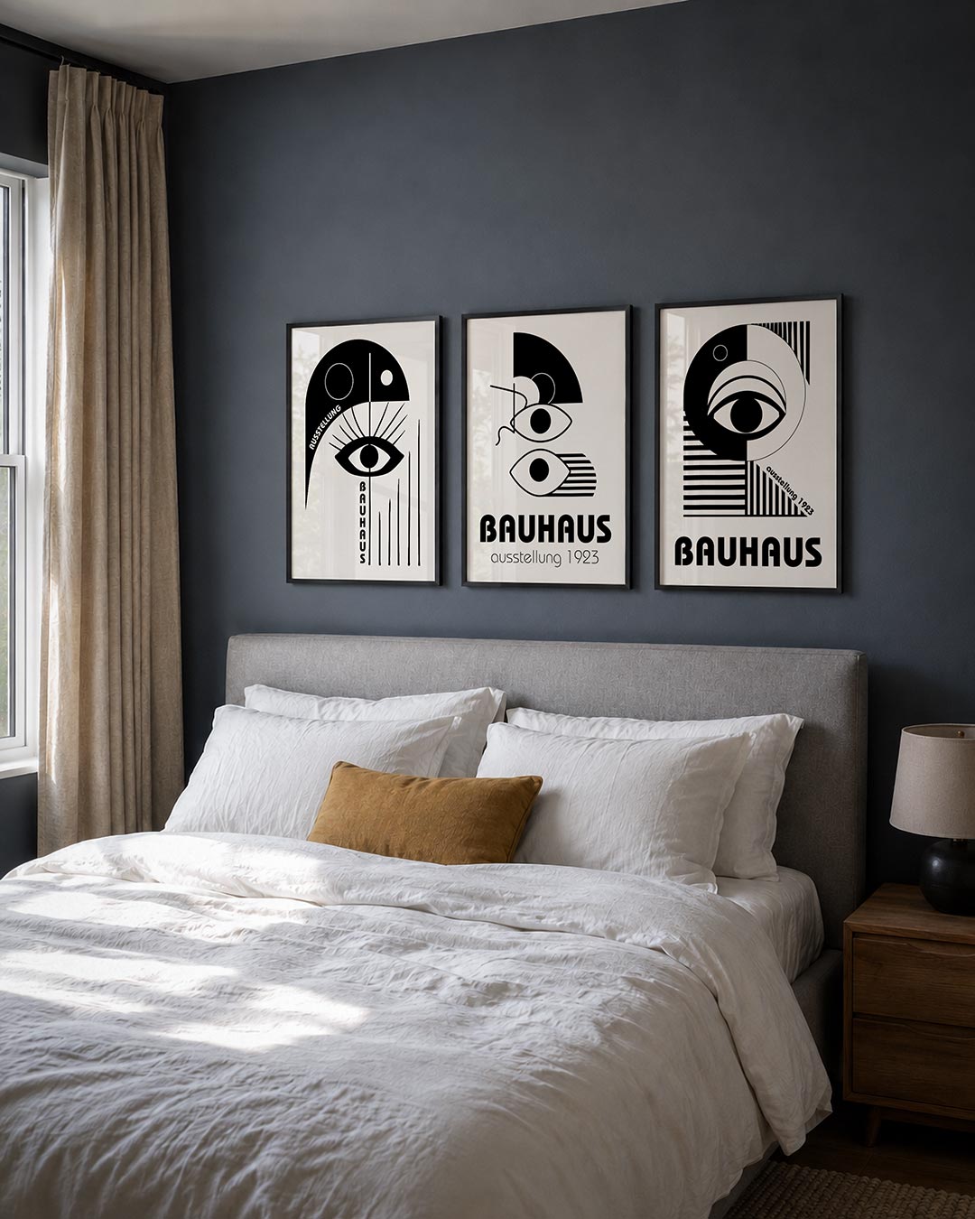Oog en lijnen posterset – derde productweergave – zwart-wit compositie met een centraal oog, omgeven door strakke lijnen en