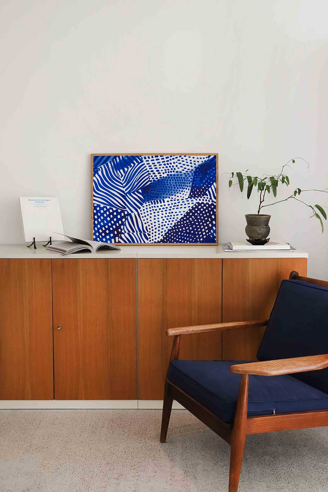 Abstracte blauwe patronen – moderne landscape wanddecoratie van WallArtistic