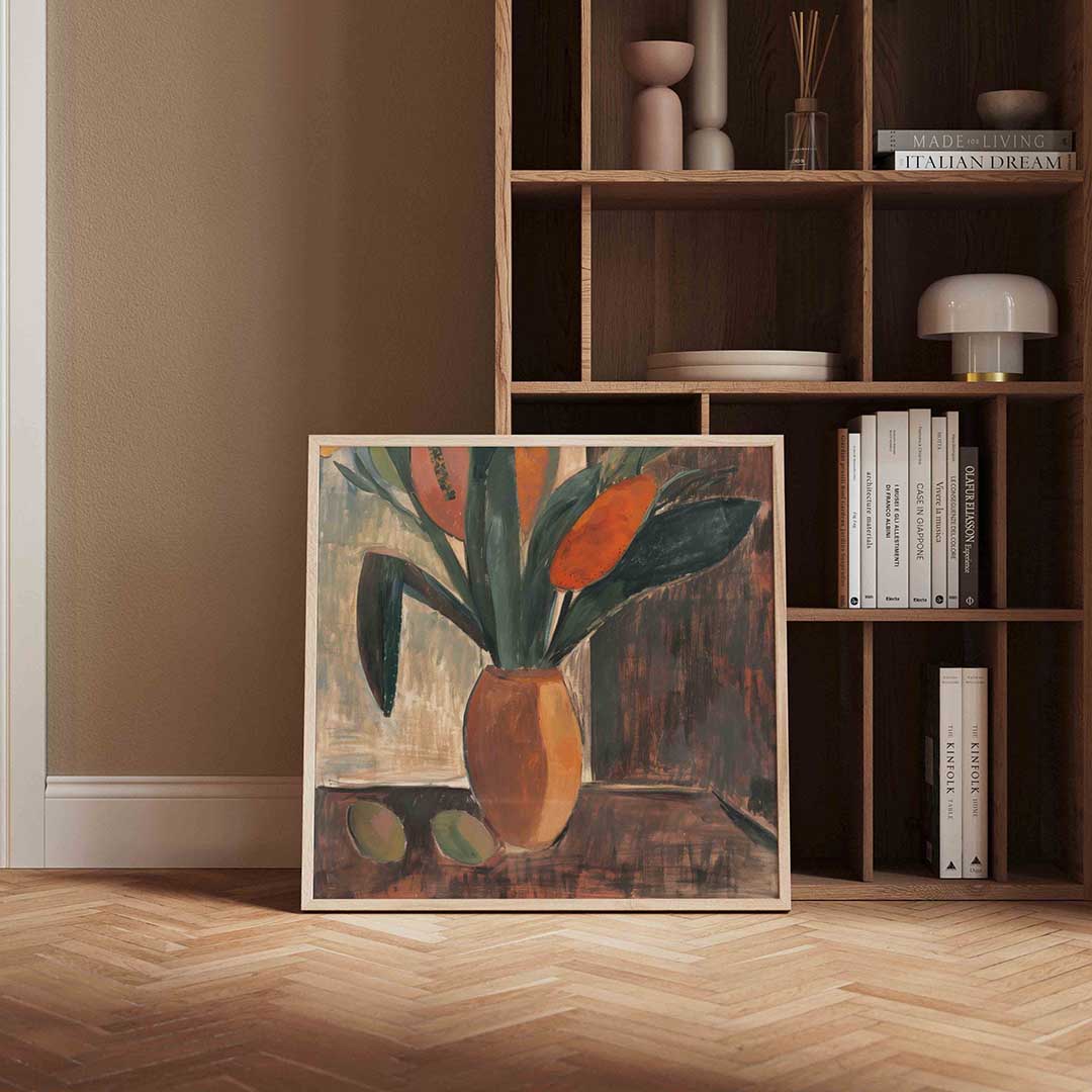 Vaas met bloemen – vierkante design wanddecoratie van WallArtistic