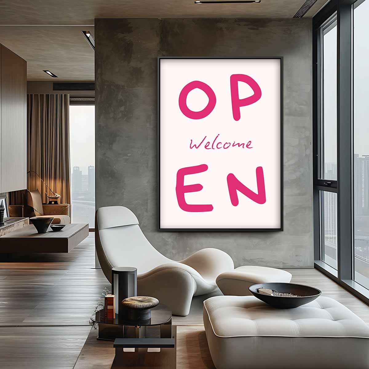 Welkomstbord "Open – plexiglas wanddecoratie in portret formaat