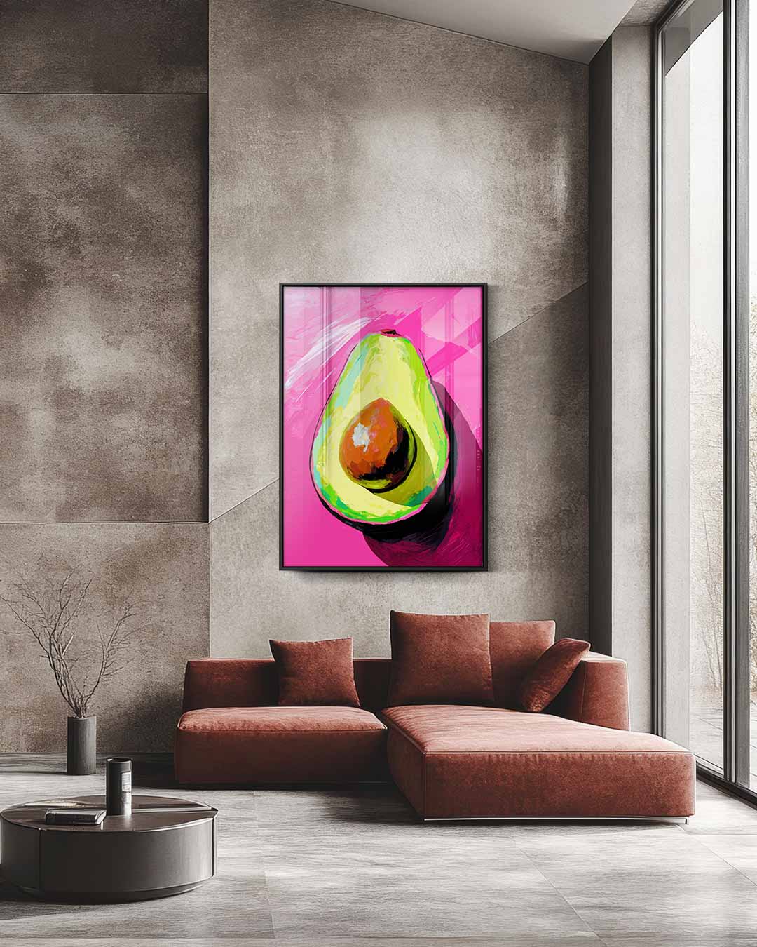 Avocado Kunstwerk met Roze Achtergrond – staande wandkunst voor woonkamer of interieur