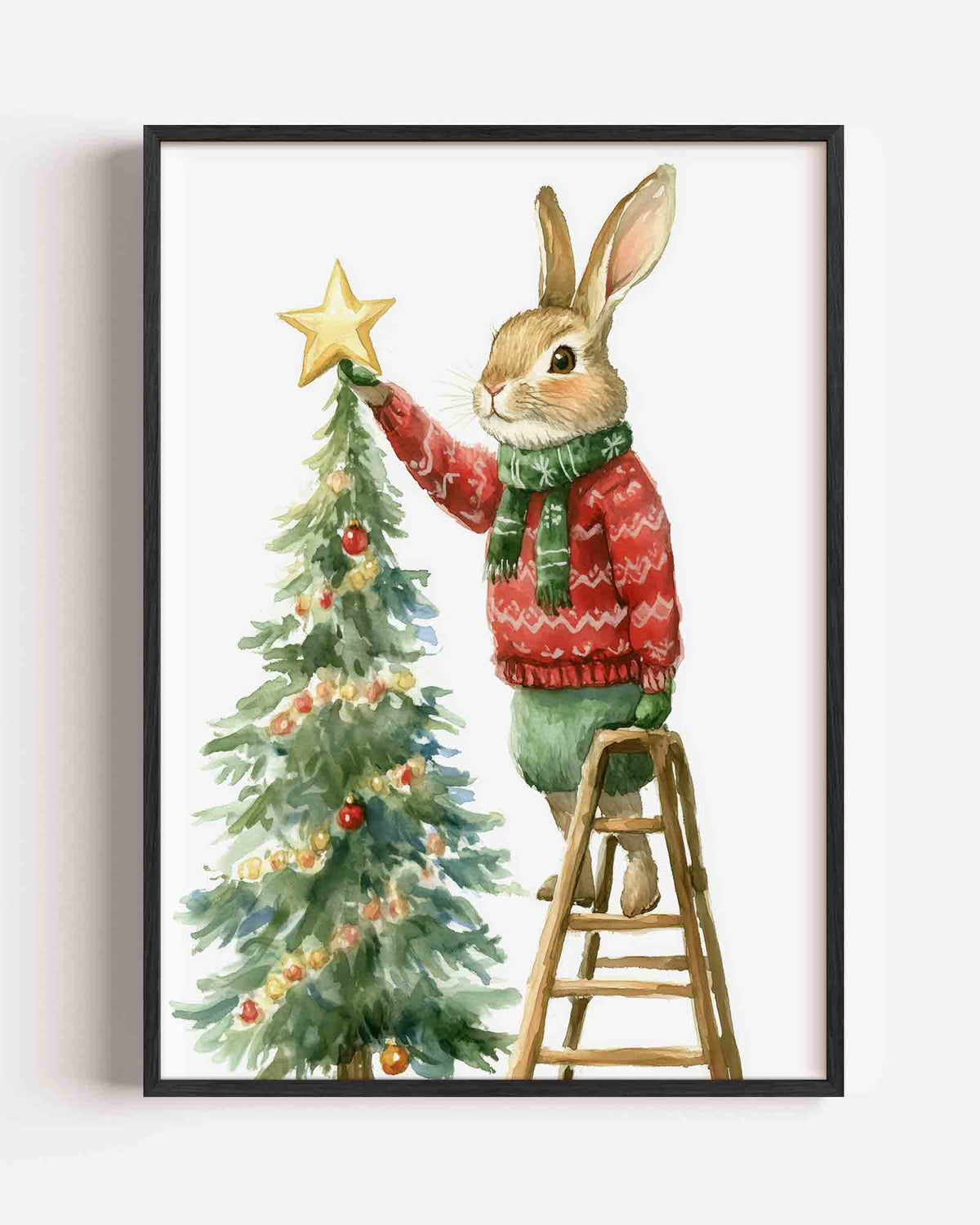 Konijn met kerstboom – kids portret poster als wanddecoratie