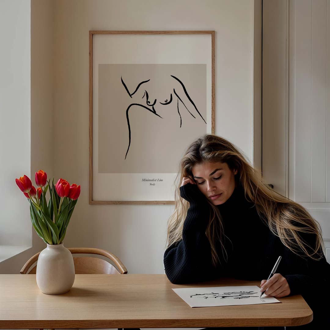 Minimalistische Lijntekening Vrouw – lijntekening poster in staand formaat