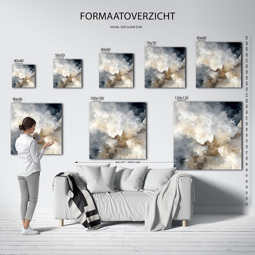 Dromerige kleurencompositie kunstwerk – materiaalweergave – dit kunstwerk toont een vloeiende mix van beige en grijs tinten