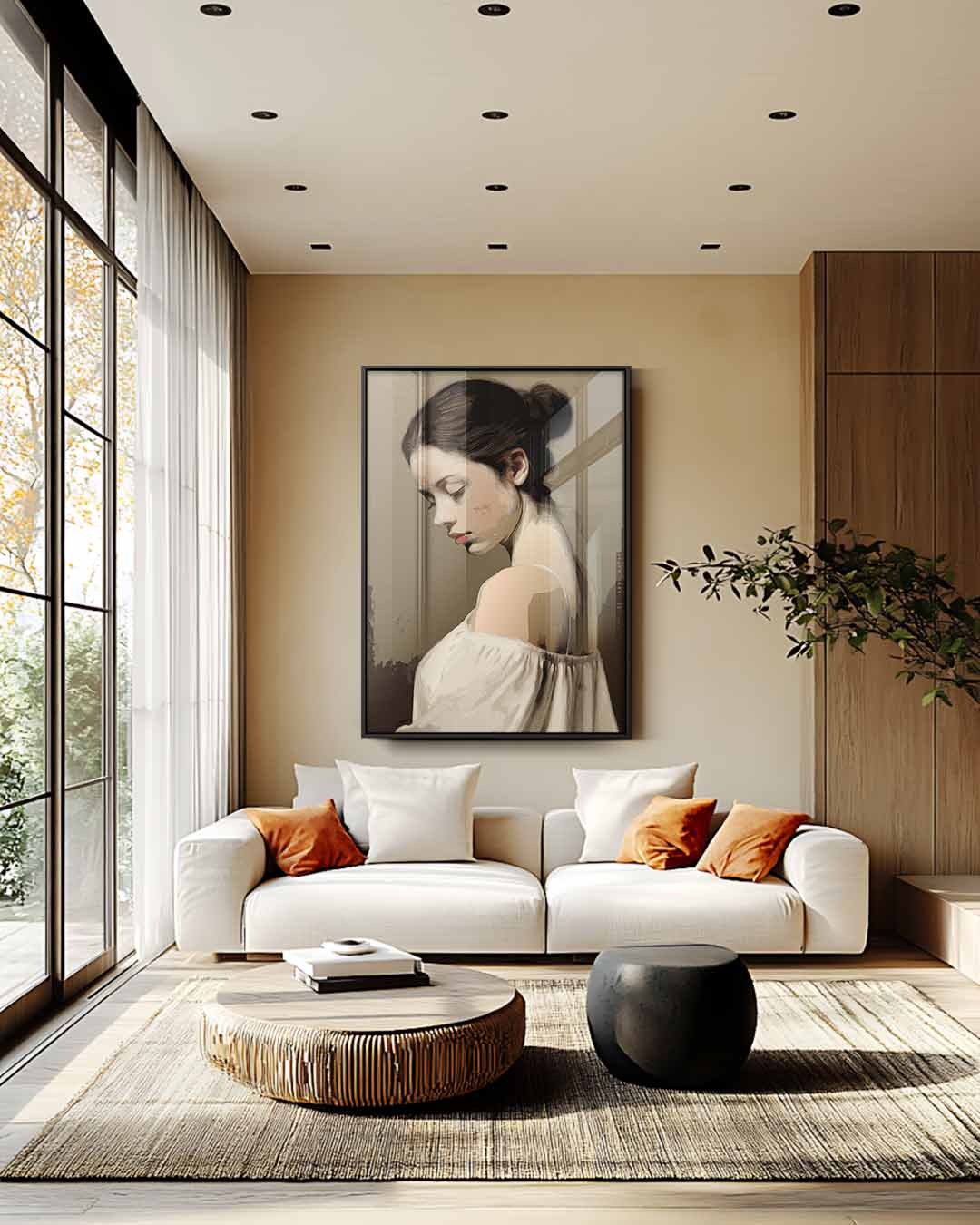 Dromerige Portretstudie – plexiglas wanddecoratie in portret formaat