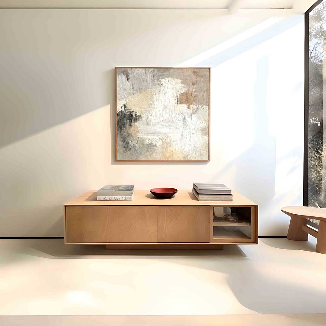 Abstracte beige en grijze – vierkante abstracte textuur wanddecoratie van WallArtistic