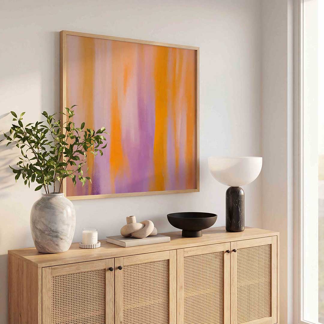 Abstracte oranje en paarse – kleurrijke poster in vierkant formaat