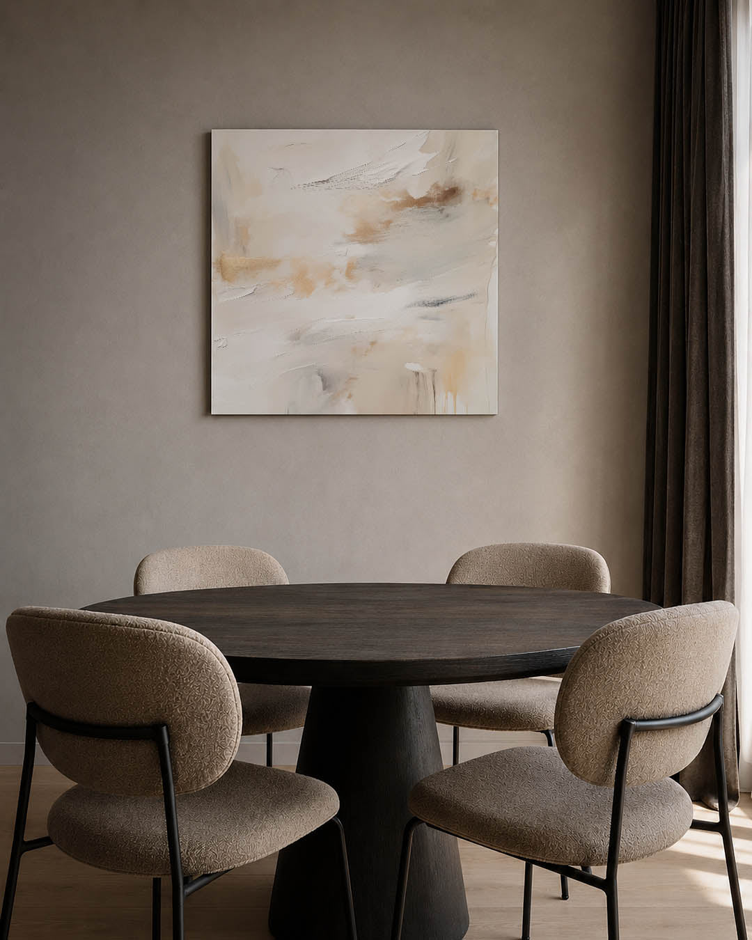 Zachte kleuren harmonie kunstwerk – tweede productweergave – dit kunstwerk toont een vloeiende compositie van beige en wit