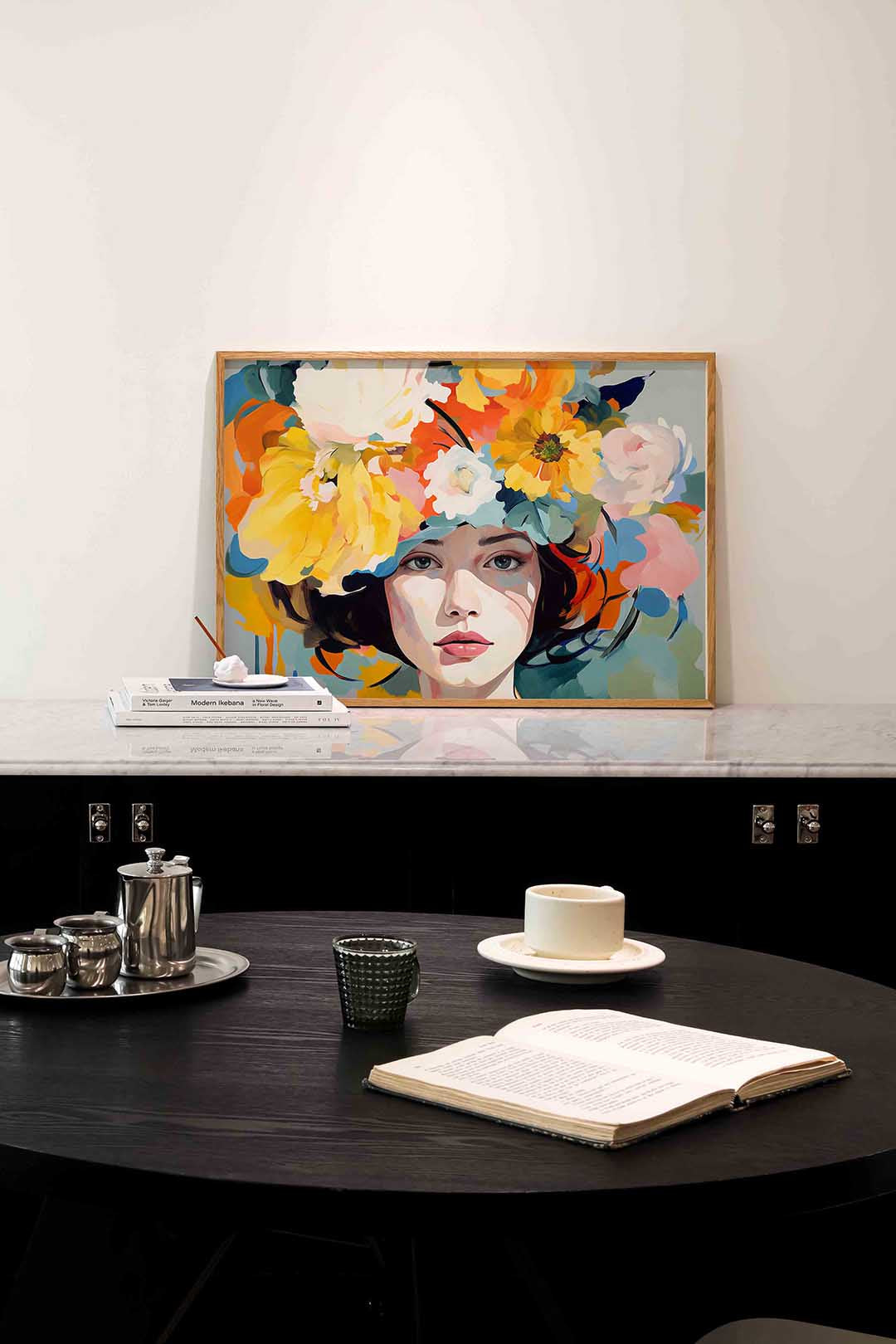 Vrouw met bloemen – portret poster in liggend formaat