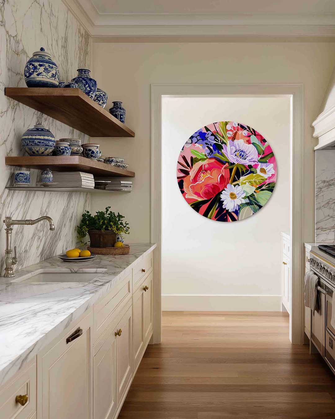 Bloemenpracht – moderne abstracte muurcirkel voor aan de muur