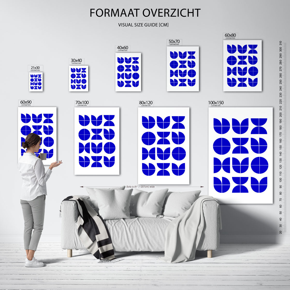 Vormritme blauw – geometrische poster in Bauhaus-stijl van WallArtistic