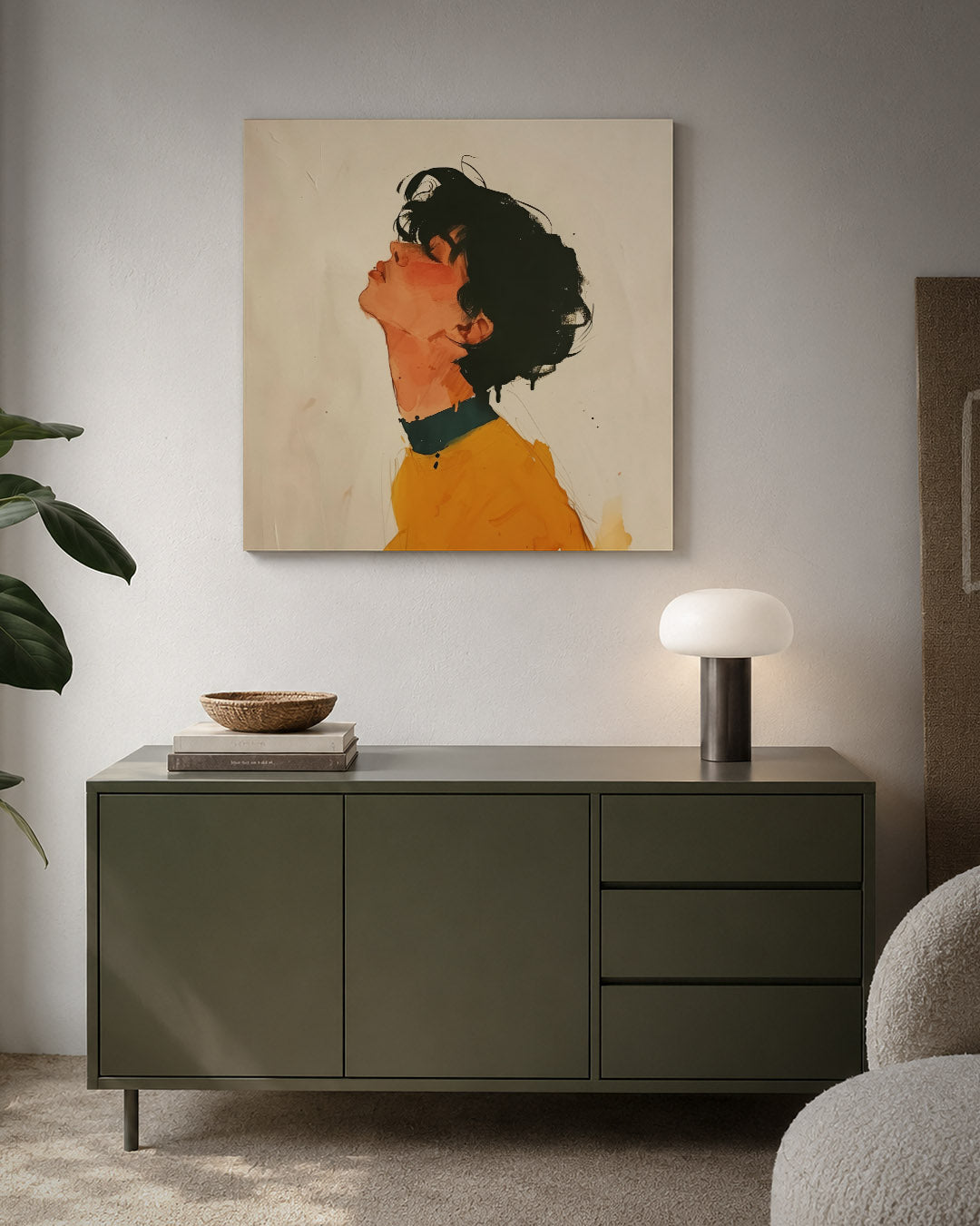 Portretstudie kunstwerk – detailweergave – dit werk toont een zijaanzicht van een persoon met een expressieve houding. De