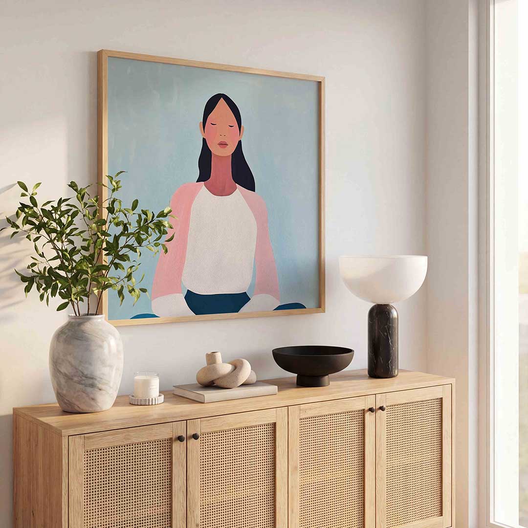 Mediterende vrouw – kunst en design poster in vierkant formaat