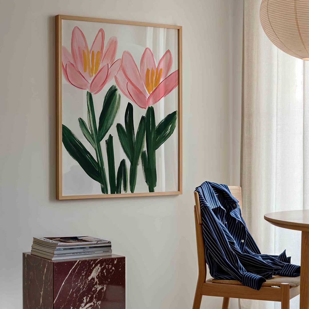 Bloemen in roze en groen – bloemen poster in staand formaat