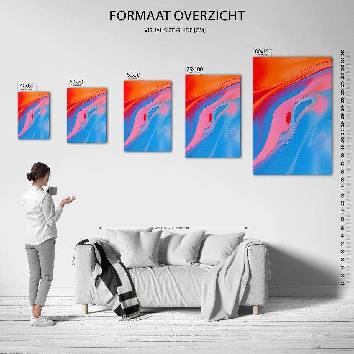Vloeiende kleurencompositie – Lijnen – moderne staande wandkunst