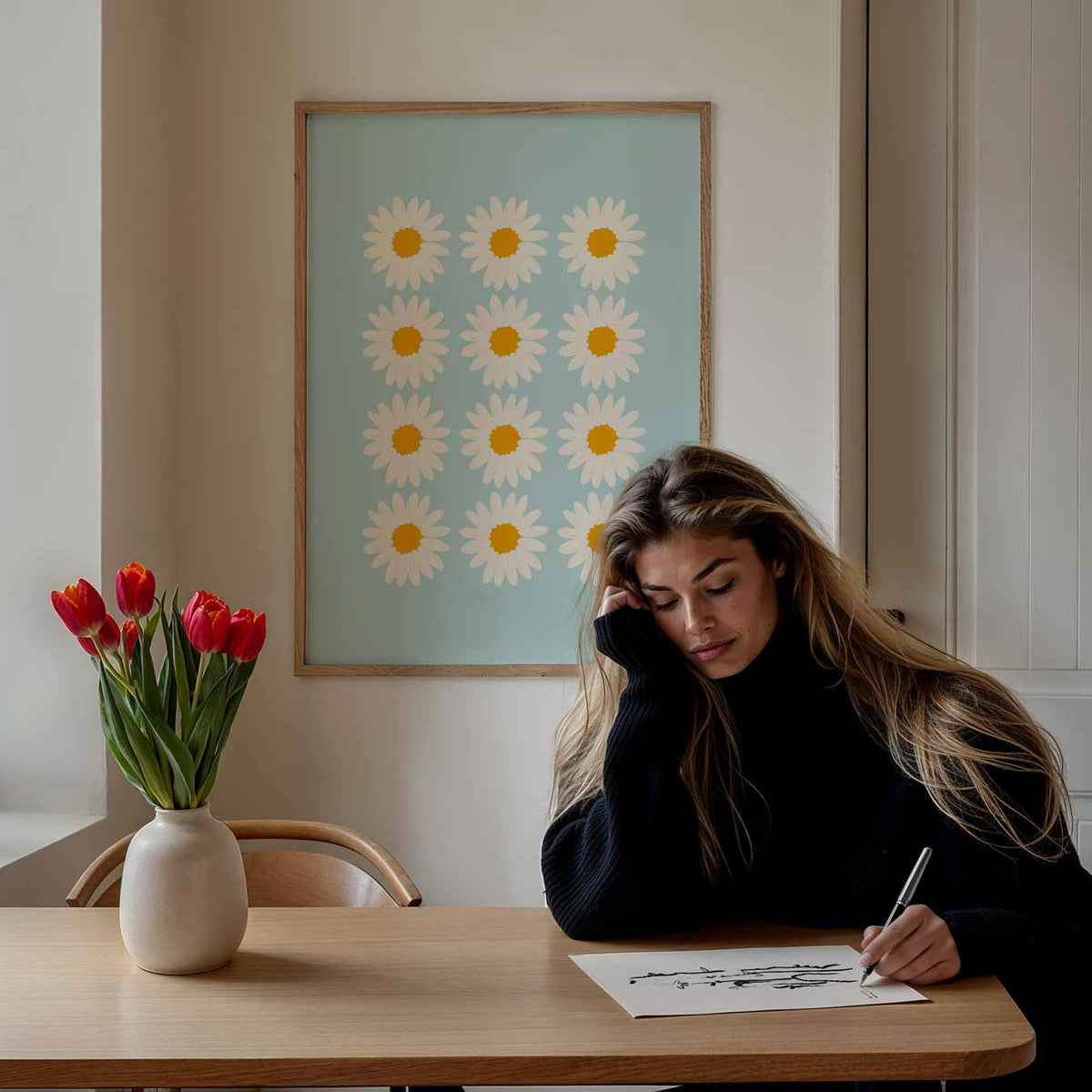 Vrolijke Madeliefjes – bloemen poster als moderne staande wanddecoratie