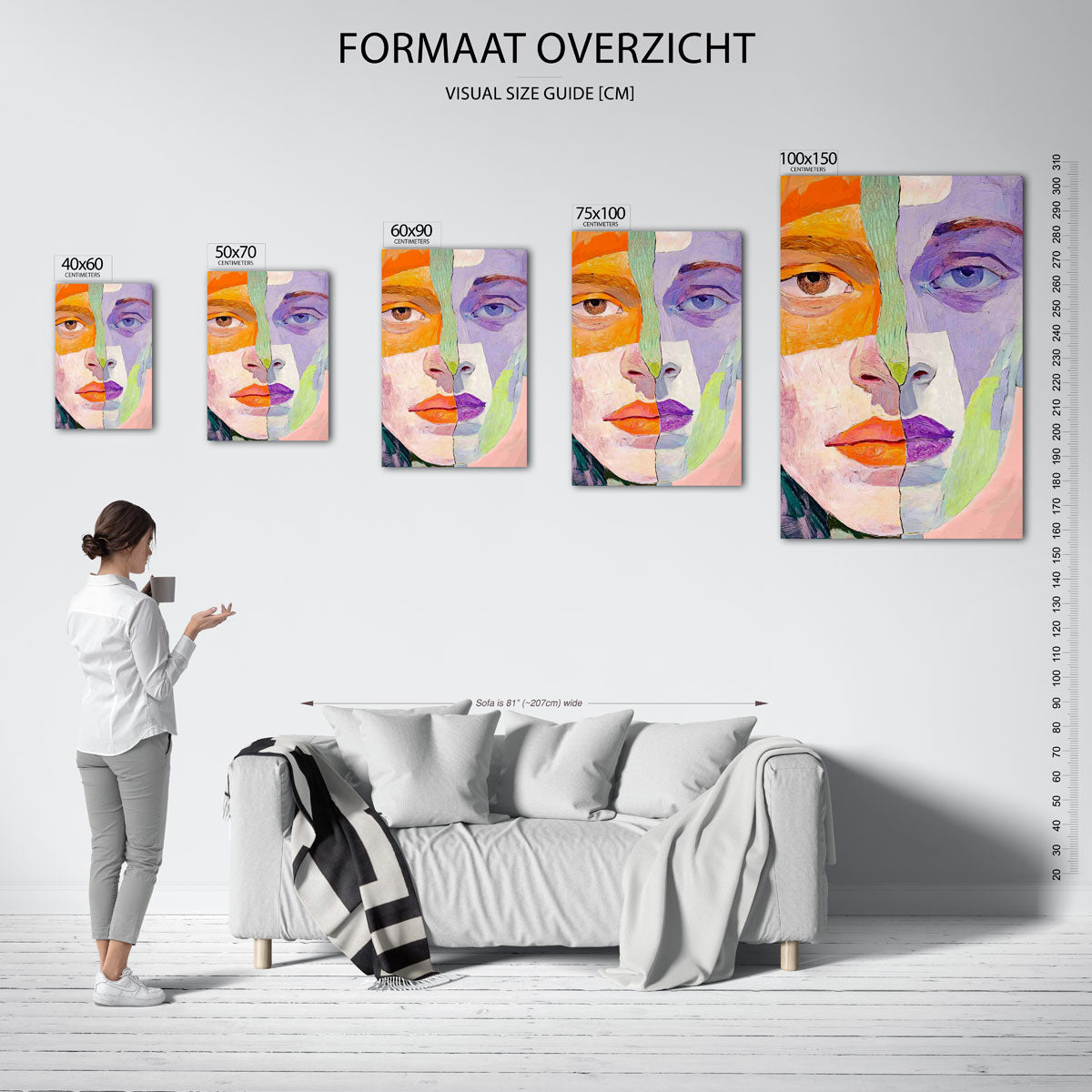 Kleurrijk gezichtsduo – moderne staande wandkunst