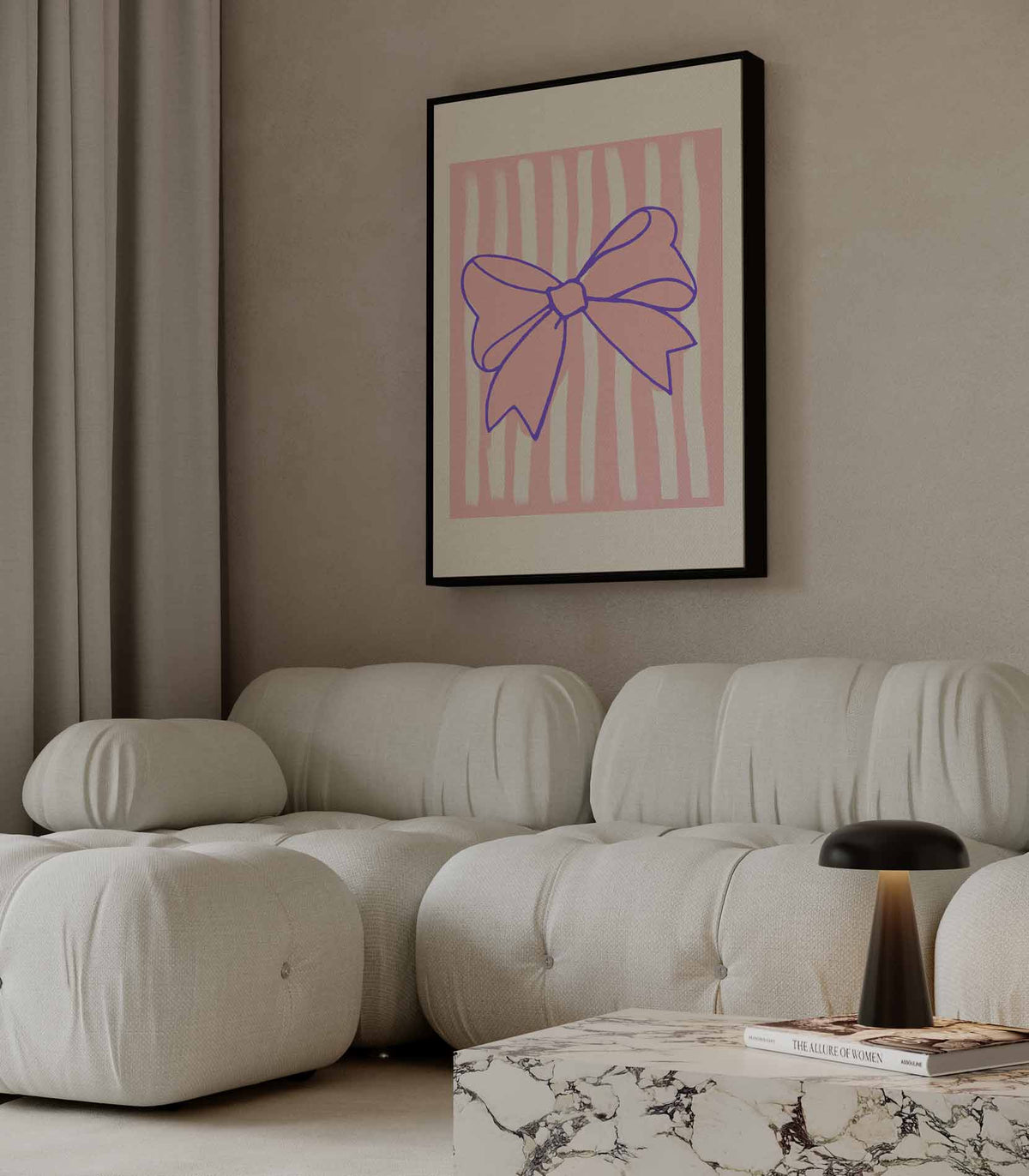 Speelse Strik op Roze Strepen – canvas wanddecoratie in portret formaat