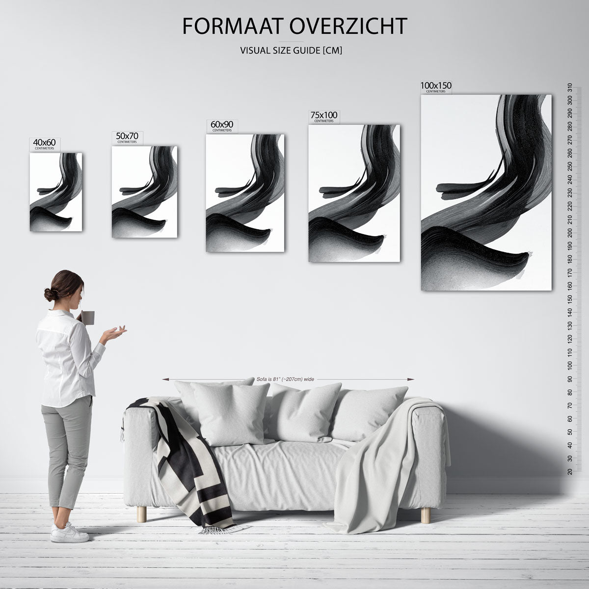 Dynamische zwarte golven – staande wanddecoratie van WallArtistic