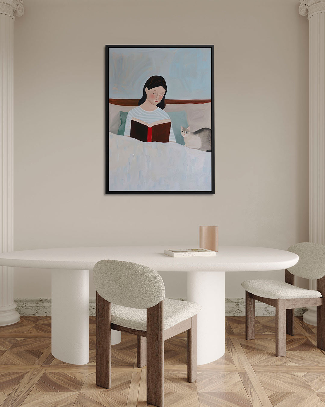 Lezende vrouw met kat – alternatieve weergave van het kunstwerk