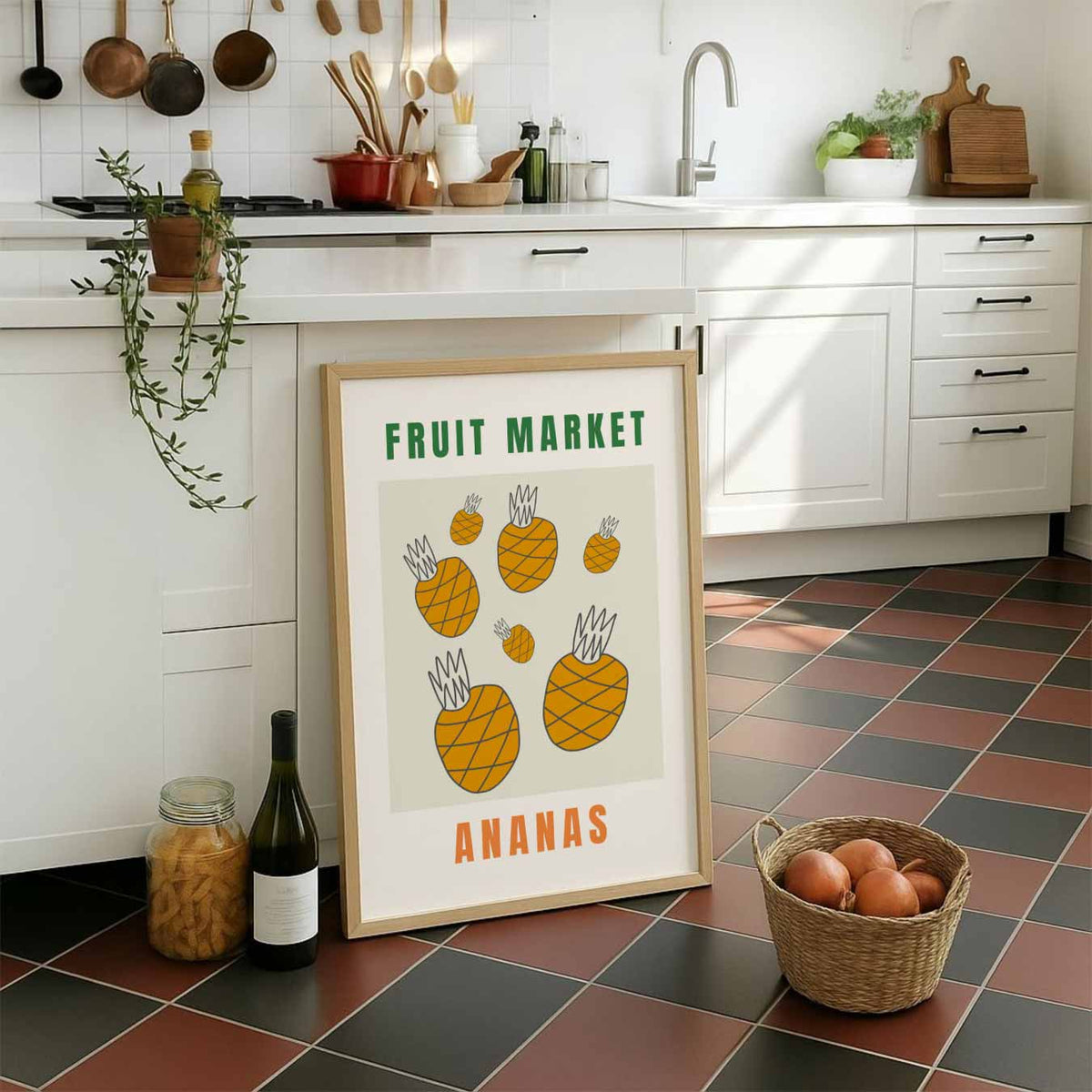 Vrolijke Fruitmarkt Ananas – staande muurposter voor keuken of eethoek