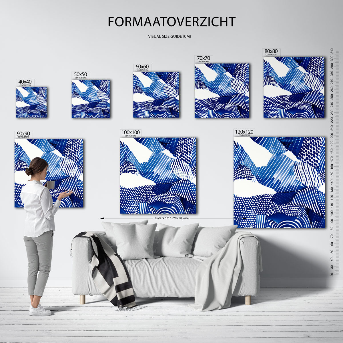 Abstracte blauwe patronen – vierkante muurposter met kleurrijke illustratie