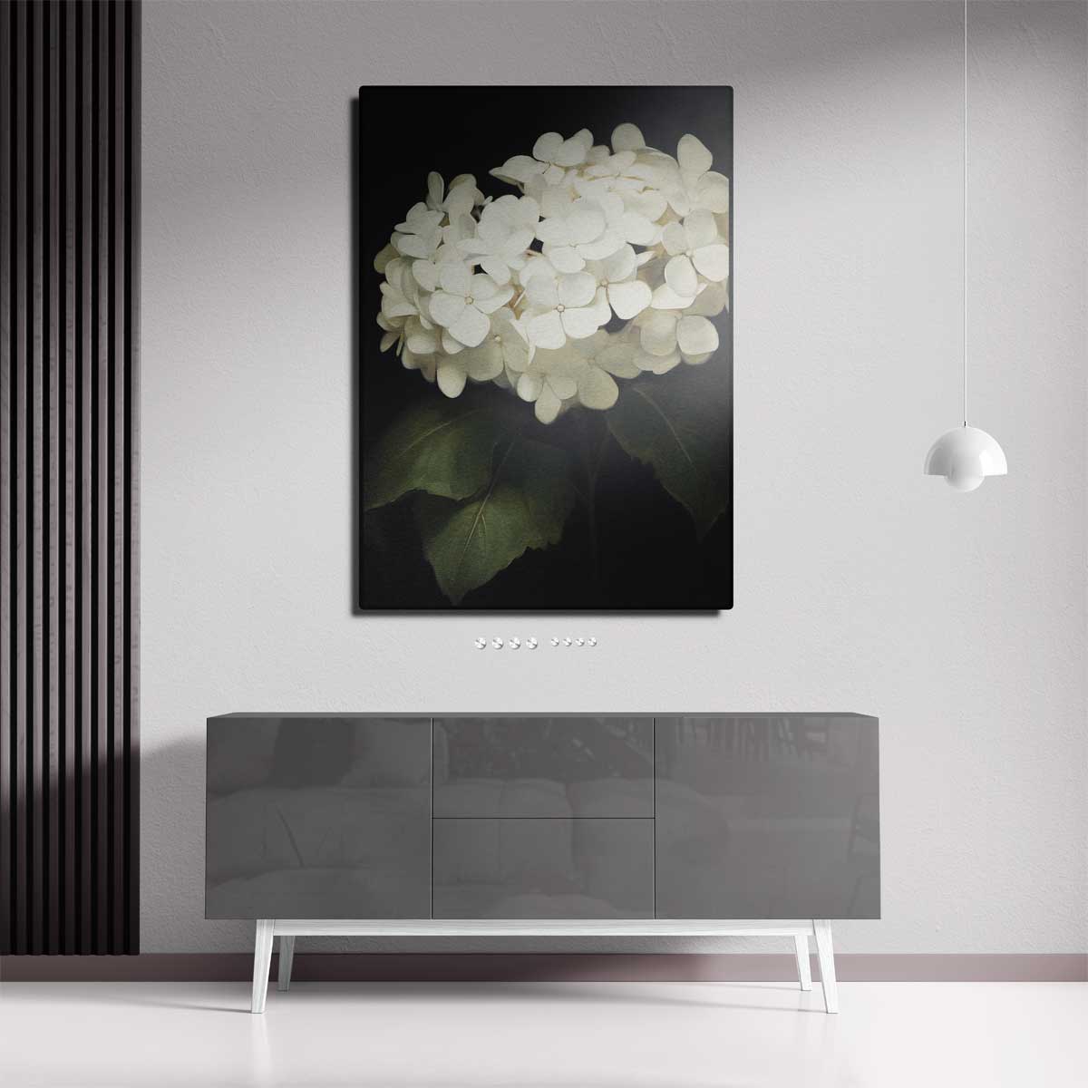 Elegante Witte Hortensia Bloemen – staande wandkunst voor woonkamer of interieur