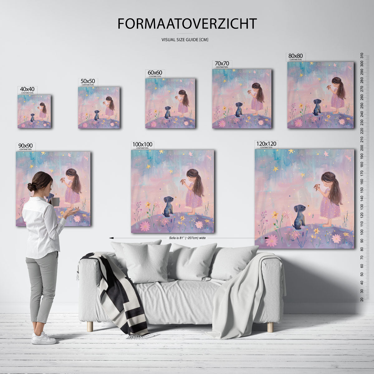 Meisje met hondjes – vierkante muurposter voor de kinderkamer