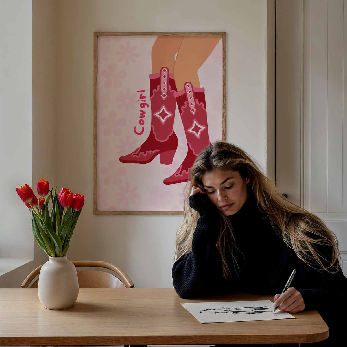 Stoere Cowgirl Boots – paasposter in staand formaat