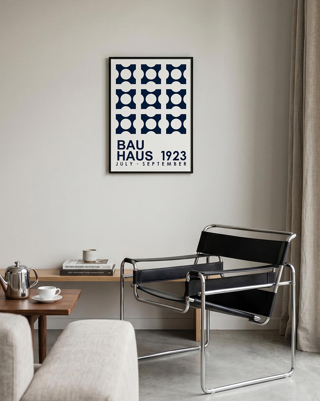 Cirkelpatroon en tekst – geometrische Bauhaus poster in staand formaat
