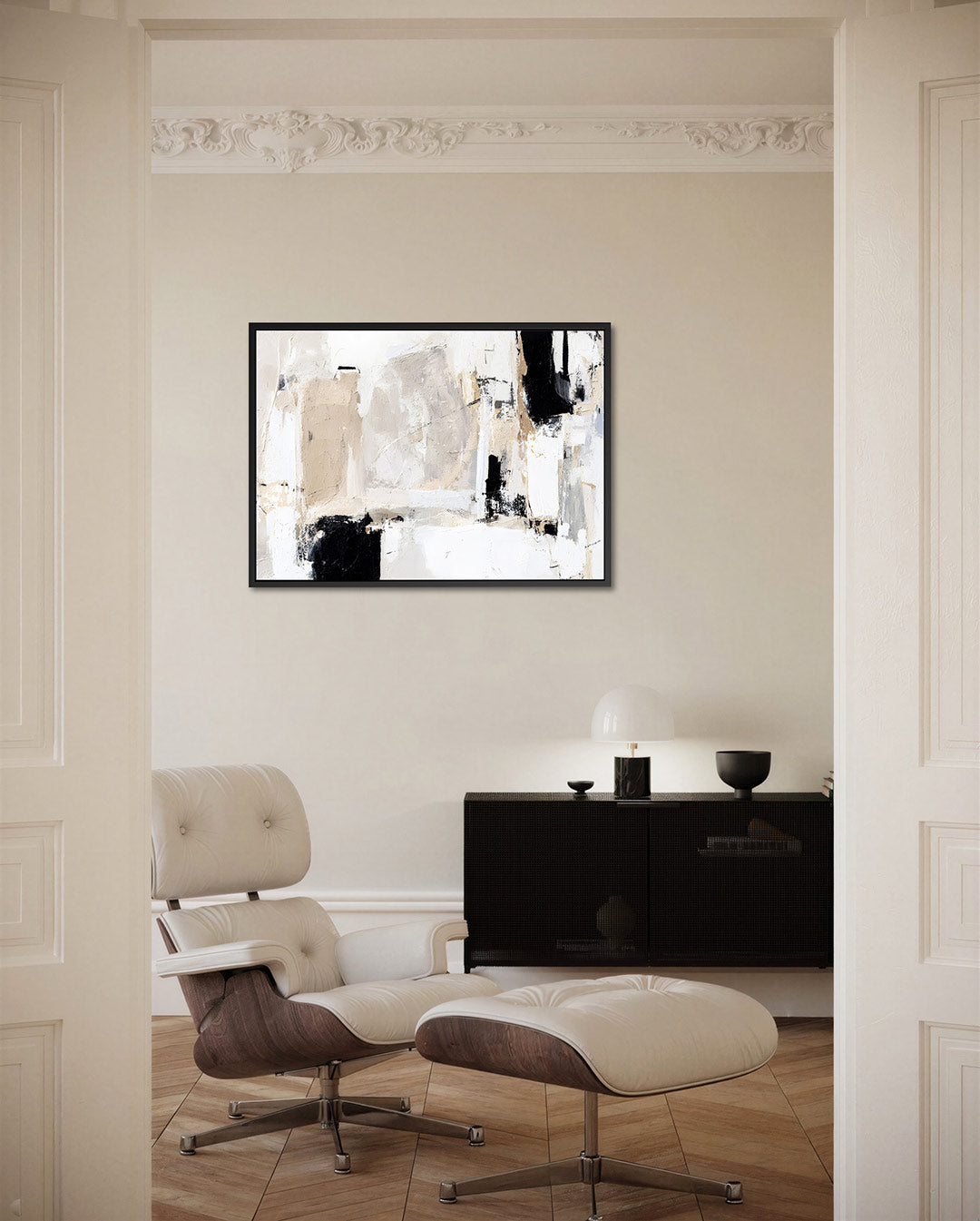 Neutrale compositie – Abstract kunstwerk – liggende wanddecoratie