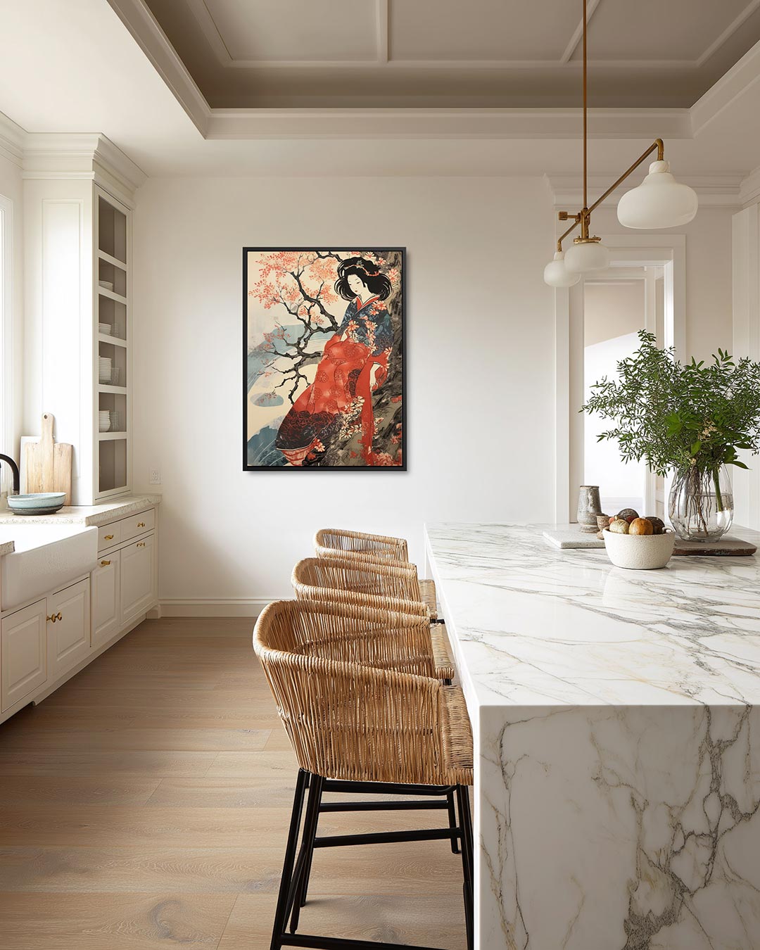 Dromerige bloesemvrouw – moderne staande wandkunst