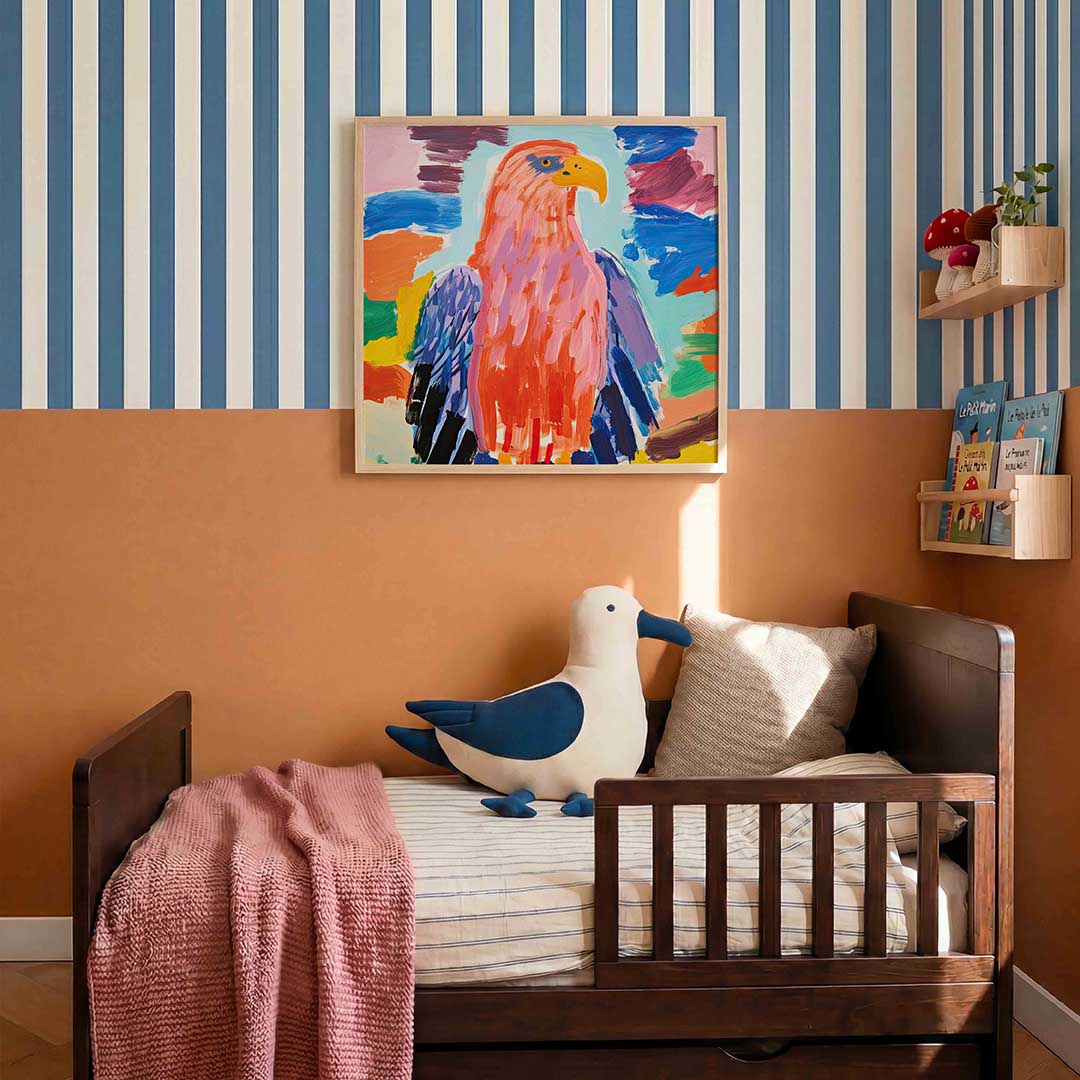 Gekleurde vogel – kids poster in vierkant formaat