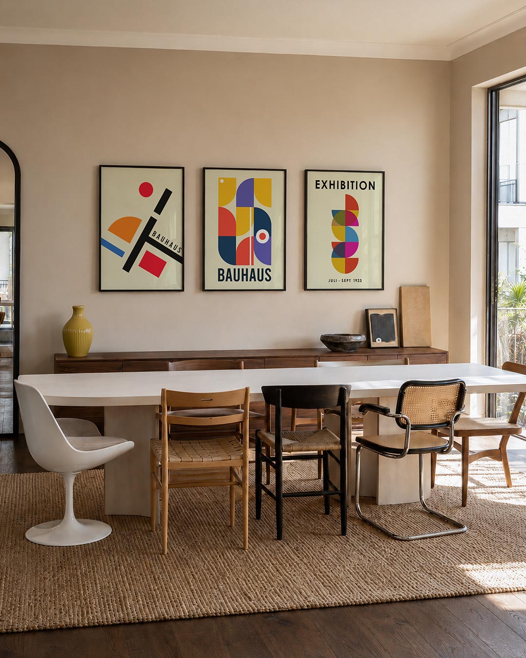 Vormen en vlakken driedelige posterset – deze posterset in drie delen toont een speelse mix van cirkels, rechthoeken en