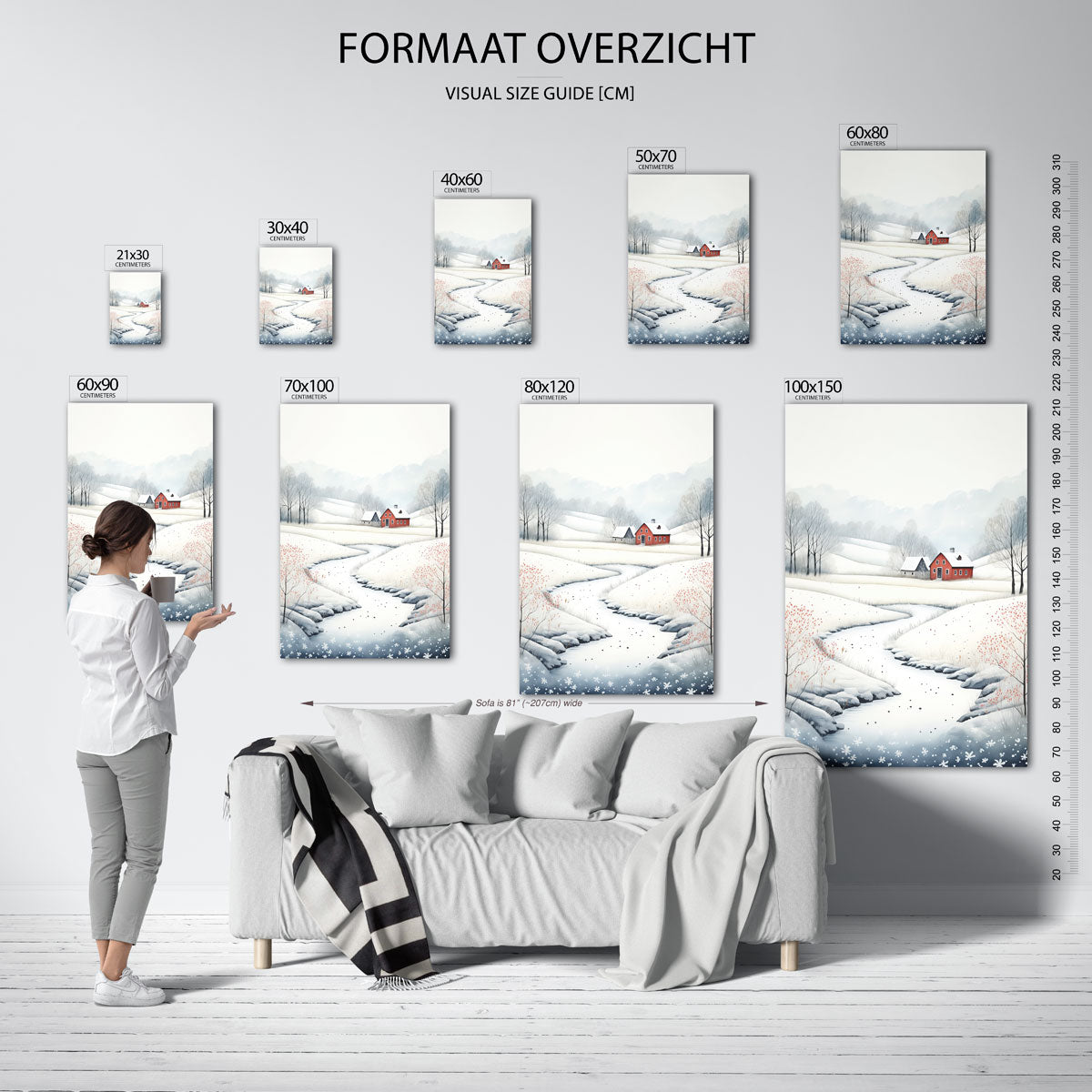 Winterlandschap met rode boerderij – staande muurposter voor kerst