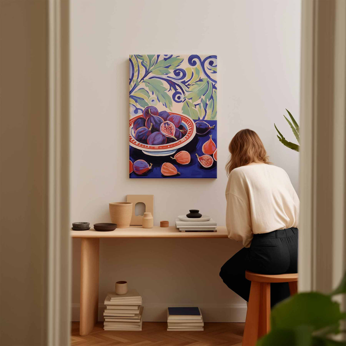 Kleurrijk Stilleven met Vijgen – staande wandkunst voor woonkamer of interieur