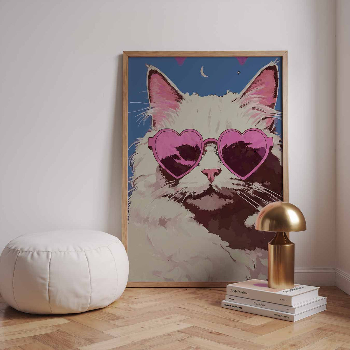 Hippe Kat met Roze Zonnebril – dieren poster in staand formaat