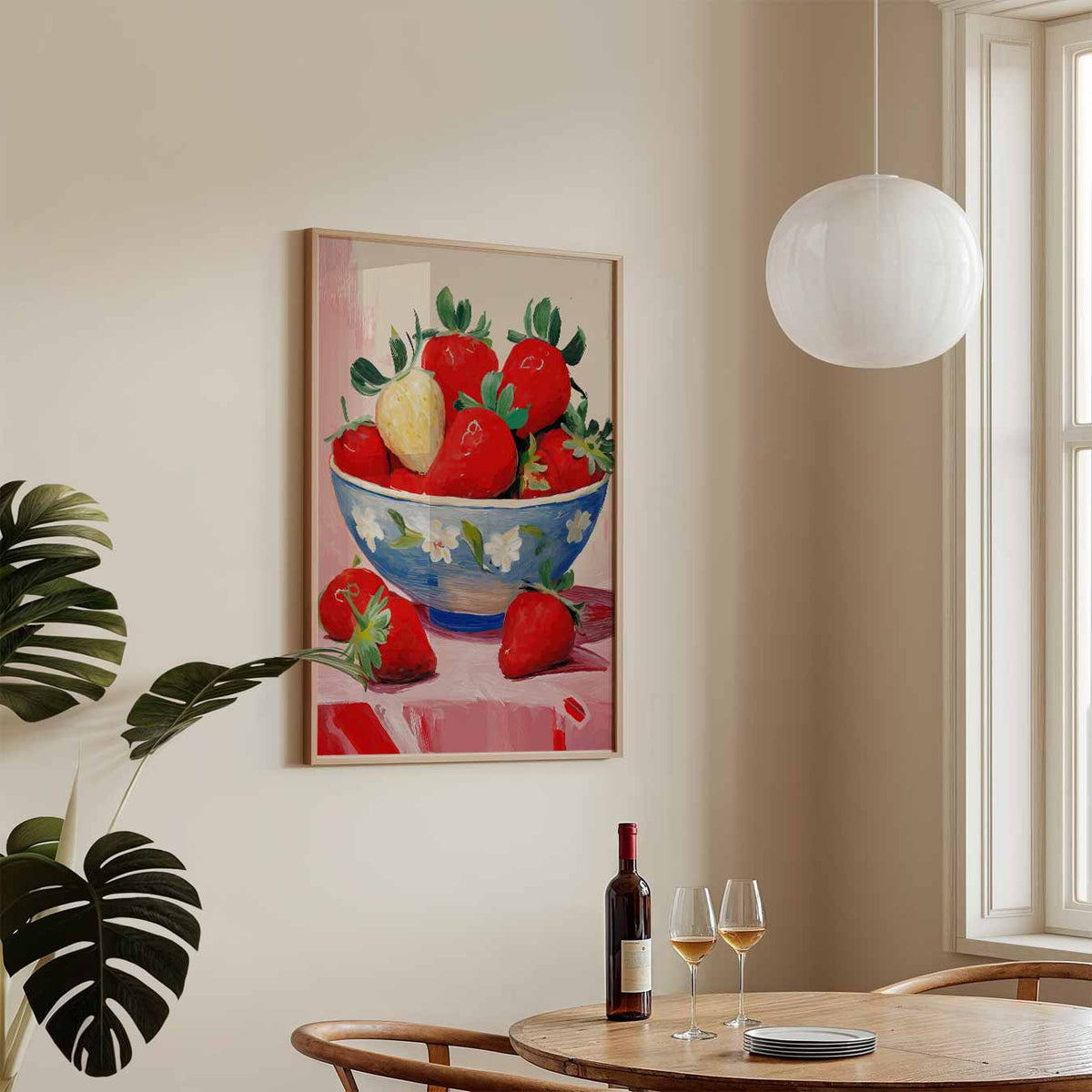 Aardbeien in Kunstzinnige Kom – keukenposter in staand formaat
