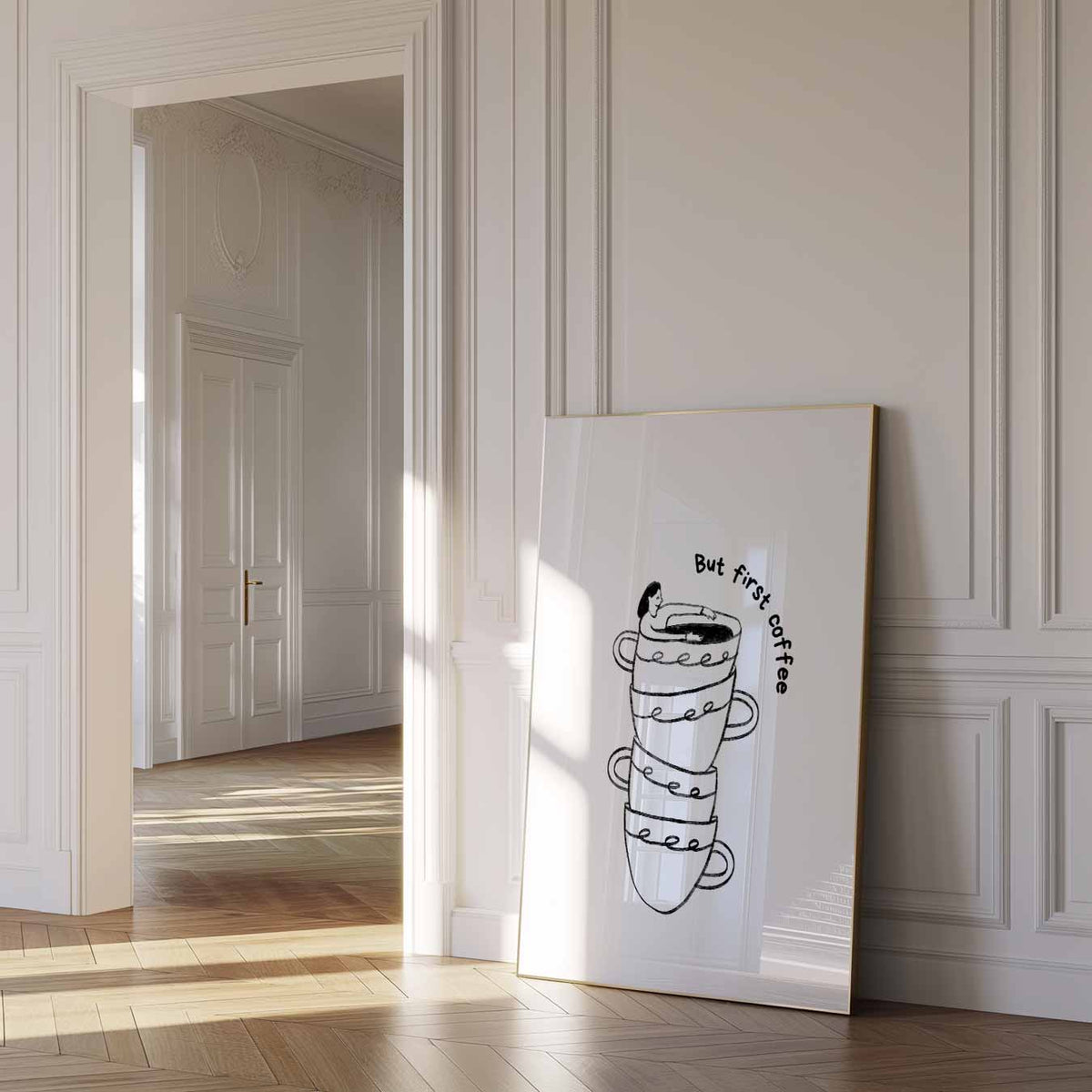 But First Coffee – zomer poster als frisse staande wanddecoratie
